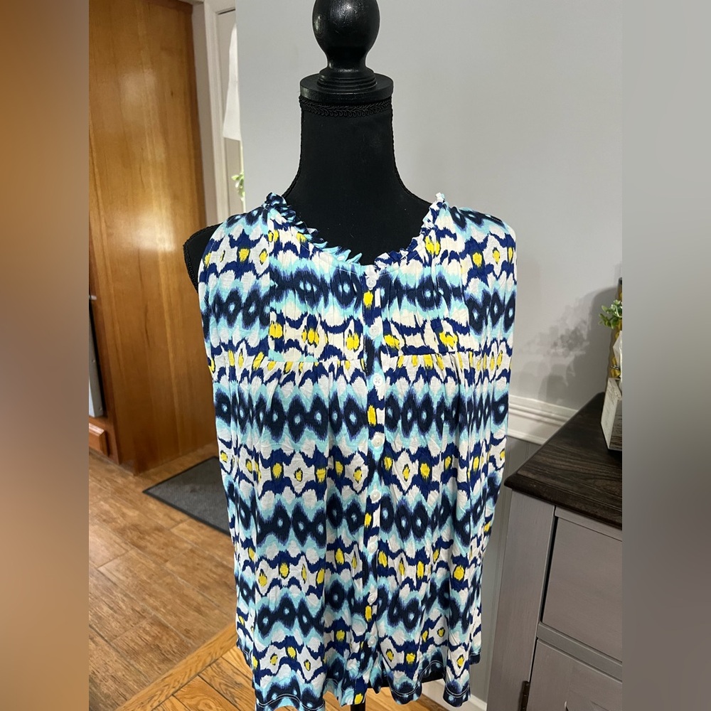 Merona Blue and Black Mandarin Collar Sleeveless Top